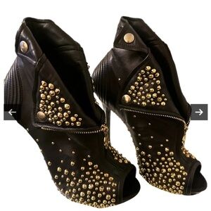 Alexander McQueen Black and Gold Studded Heeled Boots